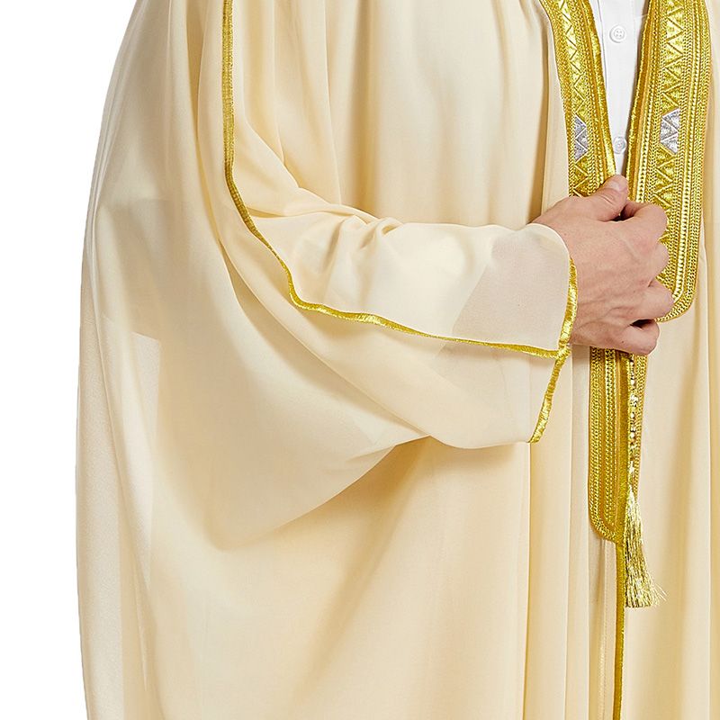 Herenjas Moslimkleding Kimono Losse Abaya Jurken Lange Mouw Geborduurde Chiffon Kaftan Casual Formeel Dubai Thobe_voghion.com