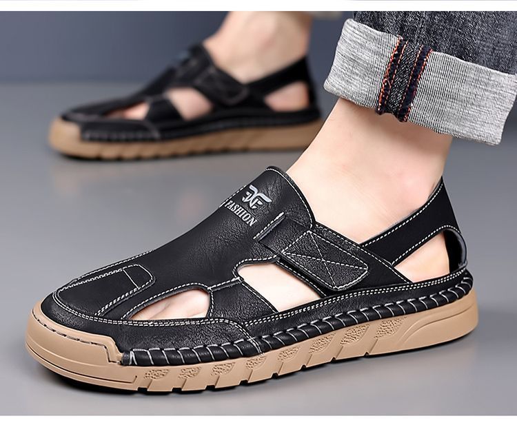 Sandali traspiranti da uomo, scarpe con fori, scarpe comode in pelle da guida casual da uomo con suola morbida_voghion.com