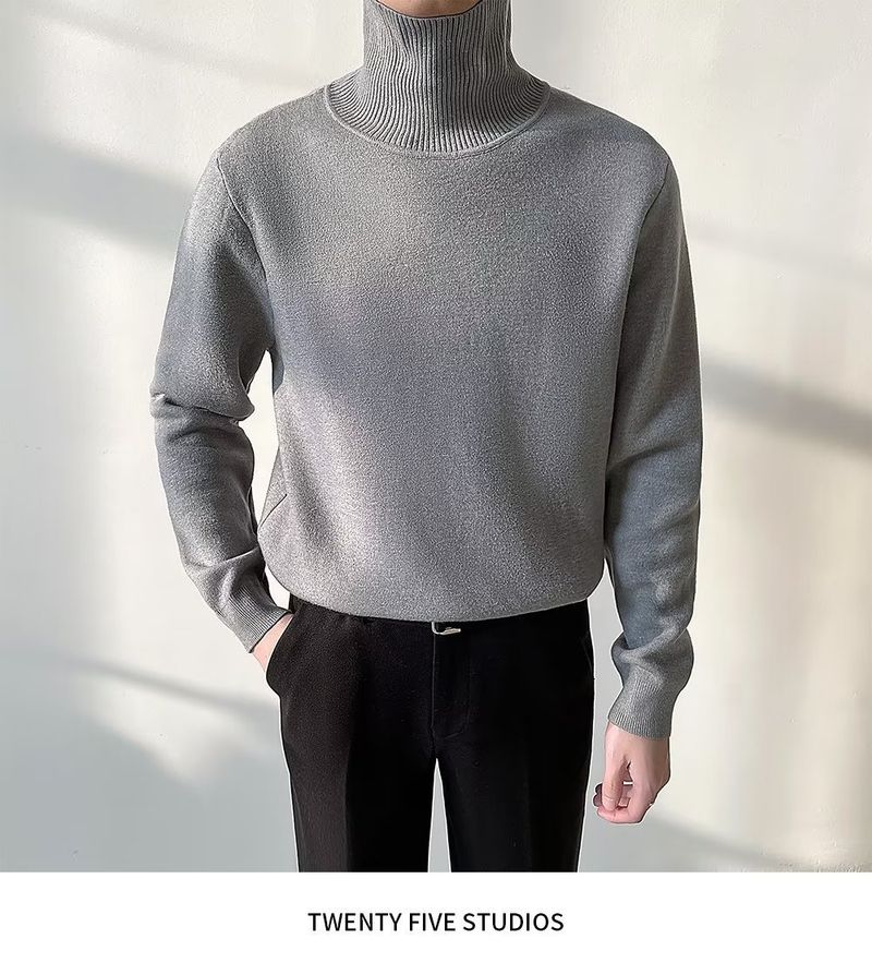 Men's Clothing Slim Fit High Neck Sweater - Soft Knit Pullover For Autumn & Winter - Lightweight Warm Casual Turtleneck Top (White, Black, Beige)_voghion.com