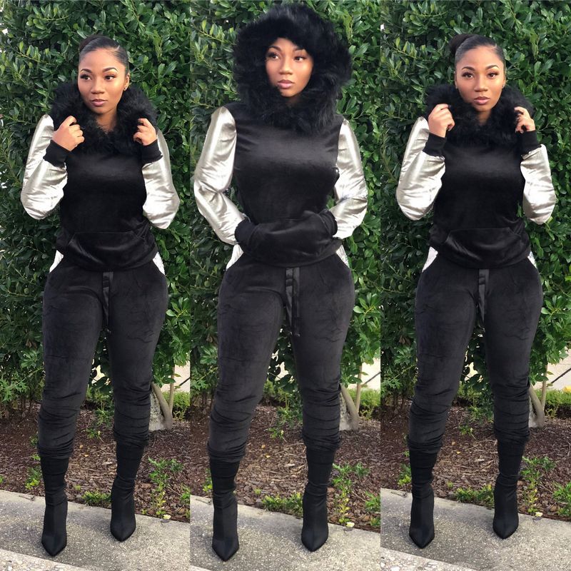 popular plush hooded sweatshirt and trousers two-piece set_voghion.com