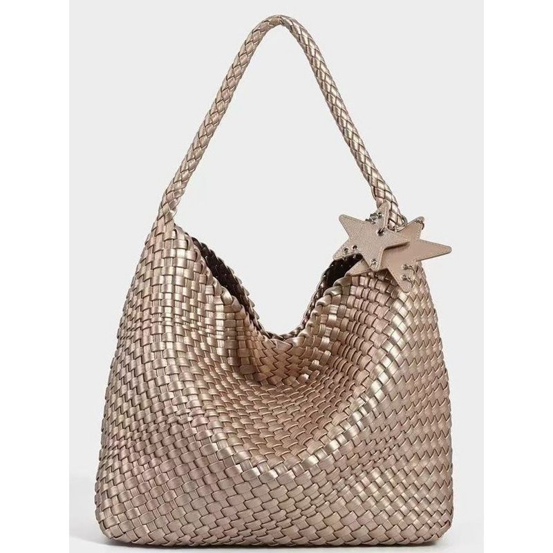 Champagne Color 2025 Super Popular Woven Tote For Women Large Capacity High-end Handbag Shoulder Bucket Bag_voghion.com