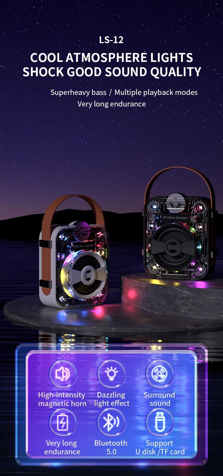 Wireless Bluetooth Speaker With Shocking Sound Quality Dazzg Light Effect Multiple Playback Modes Mini TWS Computer_voghion.com