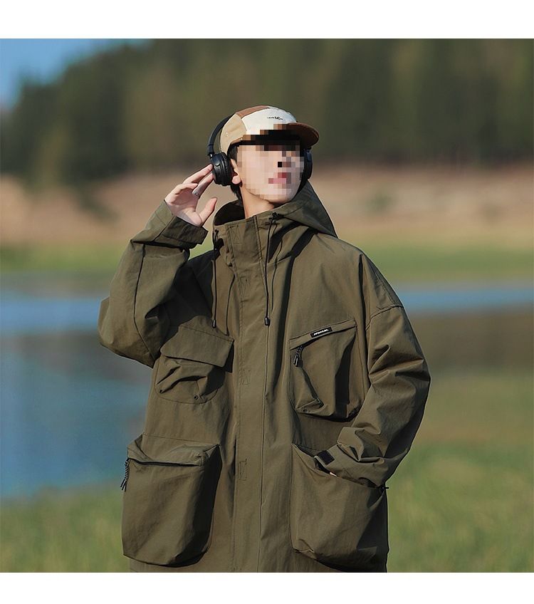 Military green mountain style functional assault suit men's spring hooded windproond waterproof vintage work jacket_voghion.com