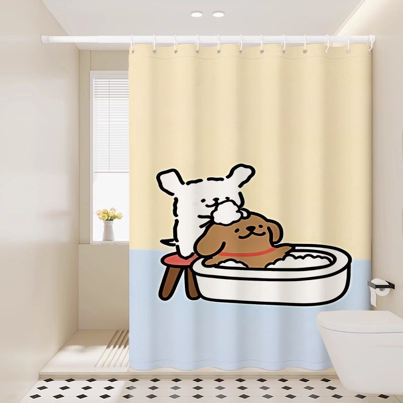 Tenda da doccia con motivo a cuccioli, stile cartoon, impermeabile, per porta, finestra, bagno_voghion.com