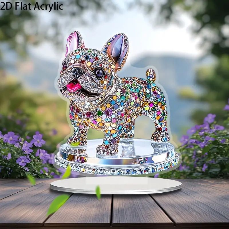 Wohnmöbel, elegante Schreibtischdekoration mit französischer Bulldogge, Kristall-Acryl, mit Ständer für Büro und Zuhause_voghion.com