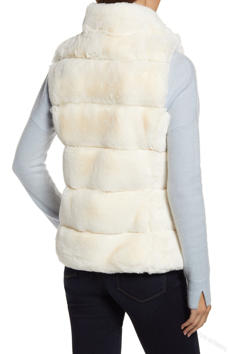 Manteau peluche col couleur unie femme fausse fourrure gilet femme cardigan_voghion.com