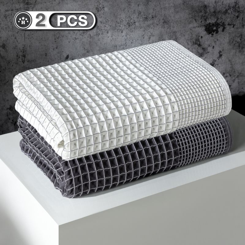 2 Piece Set Pure Cotton Waffle Large Bath Towel 80*152 Cm Large Adult Bath Towel_voghion.com