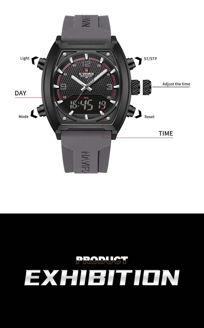 Quartz Watch For Men Digital Sports Watches Man Dual Display Alarm Wristwatch Waterproof Military Luxury Tonneau Clock_voghion.com