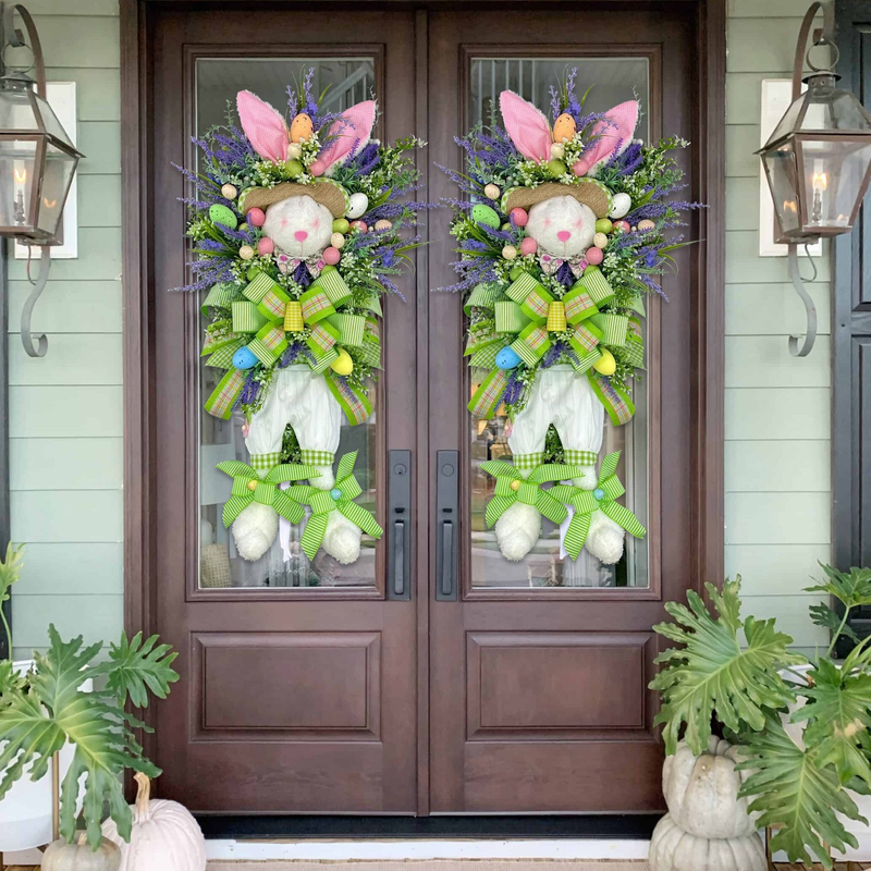Easter Rabbit Decorative Wreath Pendant Easter Cartoon Theme Simulated Plant Door Hanging Decoration_voghion.com