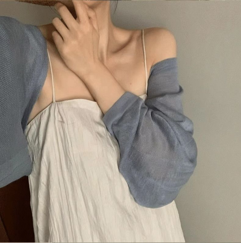Petit gilet de style français en tricot de soie glacée, cardigan de protection solaire pour femmes, châle fin, caraco d'été, vêtements d'extérieur_voghion.com