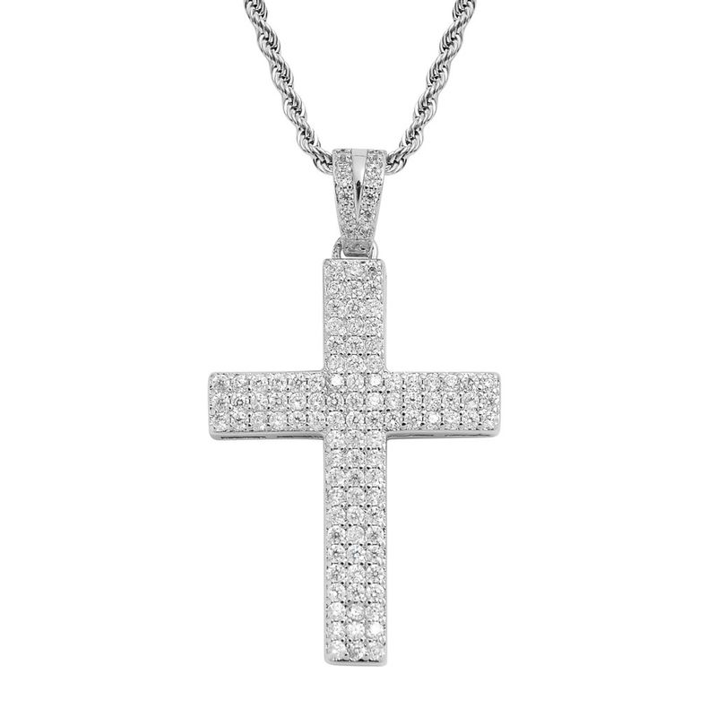 Collar con colgante de cruz de circonita de tres filas para hombre, estilo hip hop, accesorios populares de hip hop de moda para hombre._voghion.com