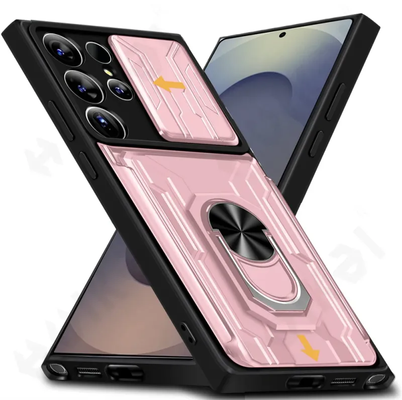Hülle für Samsung Galaxy S25 Ulltra S25 Plus S25 4G 5G Ständer Magnetischer Slider Kamera Kartenhalter 360° Ringabdeckung_voghion.com