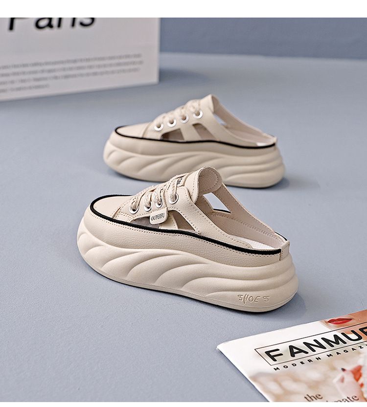 Weiße Turnschuhe für Studentinnen 2025 Sommer Neue Slip-On Faule Schuhe Vielseitig Dickbesohlte Geschlossene Zehenhalbschuhe A15_voghion.com