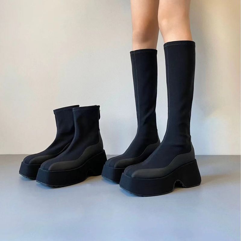 Herbst Neue Dickbesohlte, Höherhöhende Elastische Schlankheitssocken Für Damen Mit Reißverschluss Auf Der Rückseite Für Zierliche Schwarze Kurze Socken_voghion.com