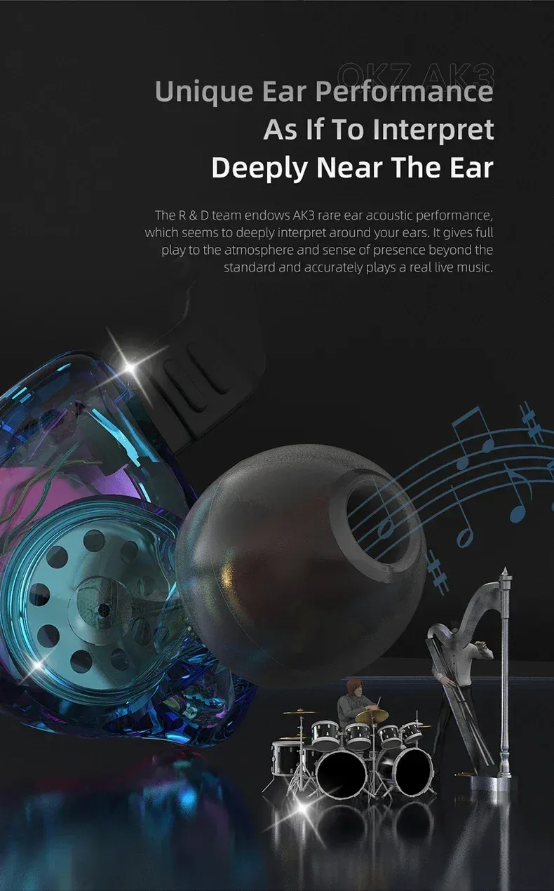 AK3 FiLe Wired Earphone With Microphone HiFi Music Monitor Bass Headphones Noise Cancelling Headset For Sport Gaming Earbuds_voghion.com