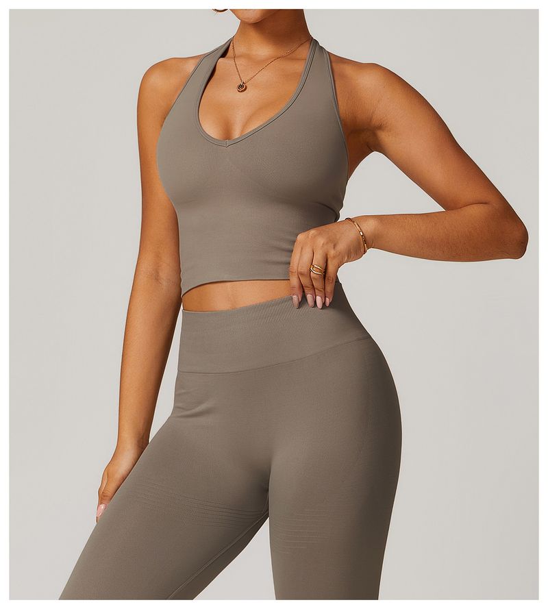 Roupas femininas Respirável Halter Neck Lindas Costas Yoga Sutiã Sem Costura Roupa Interior Esportiva Feminina Verão À Prova de Choque Fitness Top 7725_voghion.com