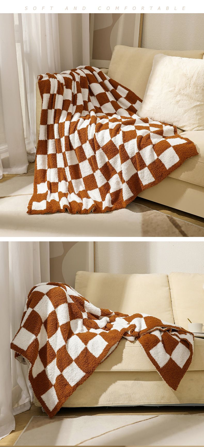 INS Nordic divano coperta a scacchiera scozzese coperta piccola aria condizionata lavorata a maglia, coperta per pisolino in velluto con bordo mezzo_voghion.com