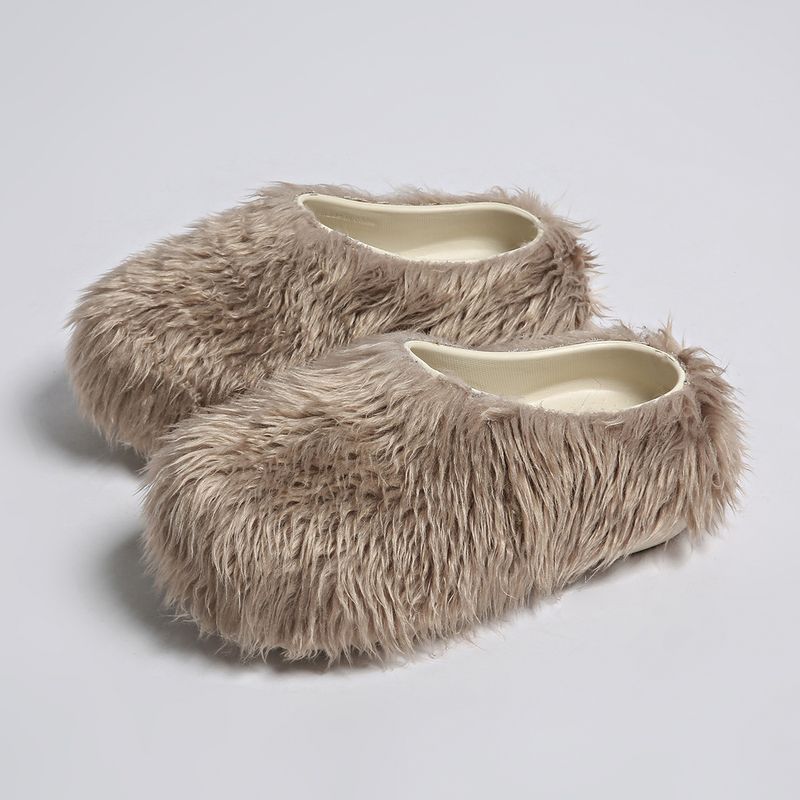 Chaussons mules en fausse fourrure avec semelle plateforme – Chaussures unisexes confortables pour l'intérieur et l'extérieur, antidérapantes et confortables, tendance années 2000_voghion.com