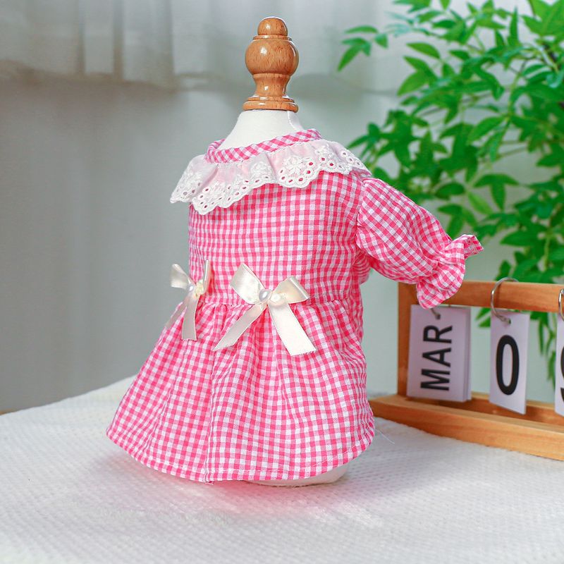 Pet Circle Dog Clothing Cat Clothes Bowknot Lace Collar Edge Black And White Plaid Princess Heart Pearl Dress_voghion.com