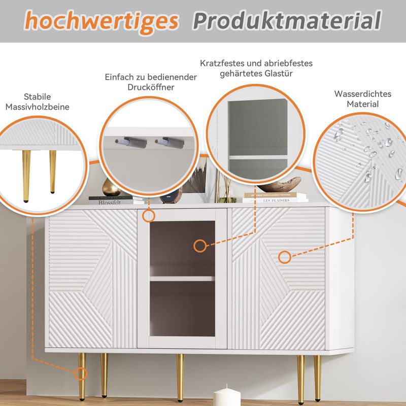 Kommode Weiß 120x79,5cm con 3 tazas, metal y vidrio_voghion.com