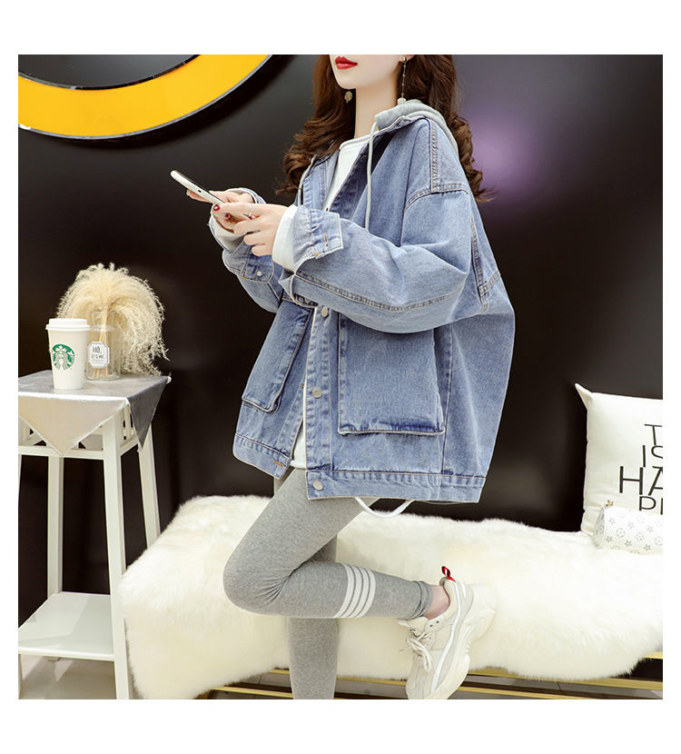 Ielu apģērbs, melns džinsu jakas Sieviešu korejiešu modes raibs, pavasara jaka ar kapuci Ikdienas Chaquetas Veste En Jeans Pour_voghion.com