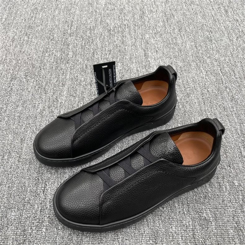 Z Brand No-Tie Herren-Sneakers aus echtem Leder, Low-Top, weiß, Lazy, Gummiband, Slip-On, Autofahrerschuhe_voghion.com