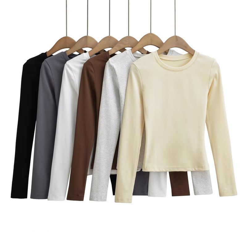 T-shirt a maniche lunghe con scollo tondo stile Kardashian Pure Desire da donna, vestibilità aderente, tinta unita, Mind Show_voghion.com