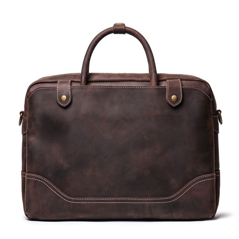 Men's Handheld Document Bag Head Layer Cowhide Single Shoulder Diagonal Straddle Bag Casual Retro 14 inch Genuine Leather Women's Computer Bag_voghion.com