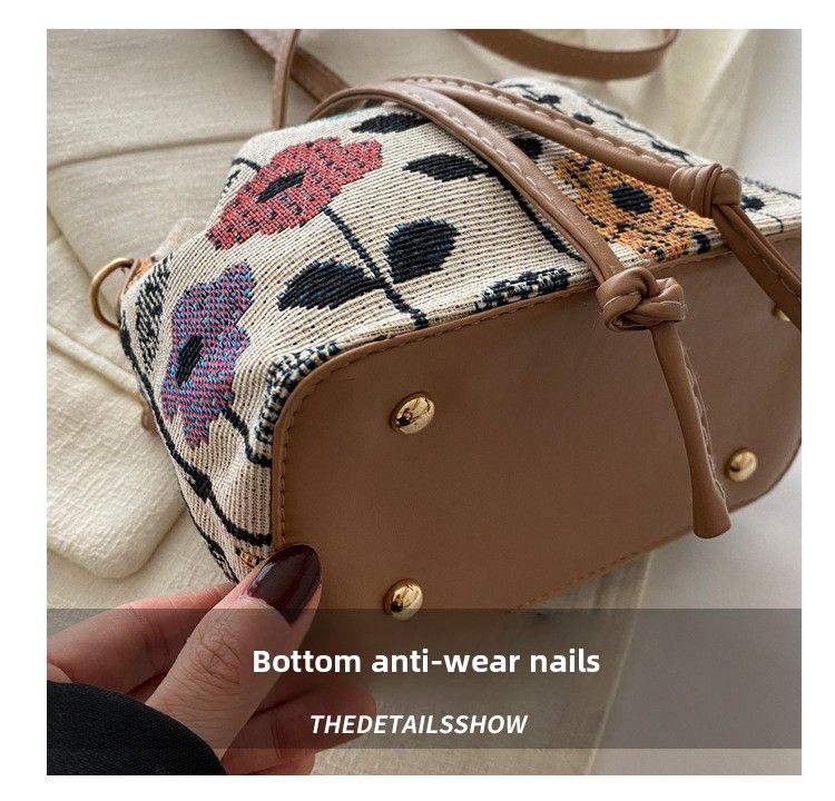 Ethnic Style Underarm Bucket Bag Contrasting Color Linen Women's Shoulder Bag Oblique Span Bag_voghion.com