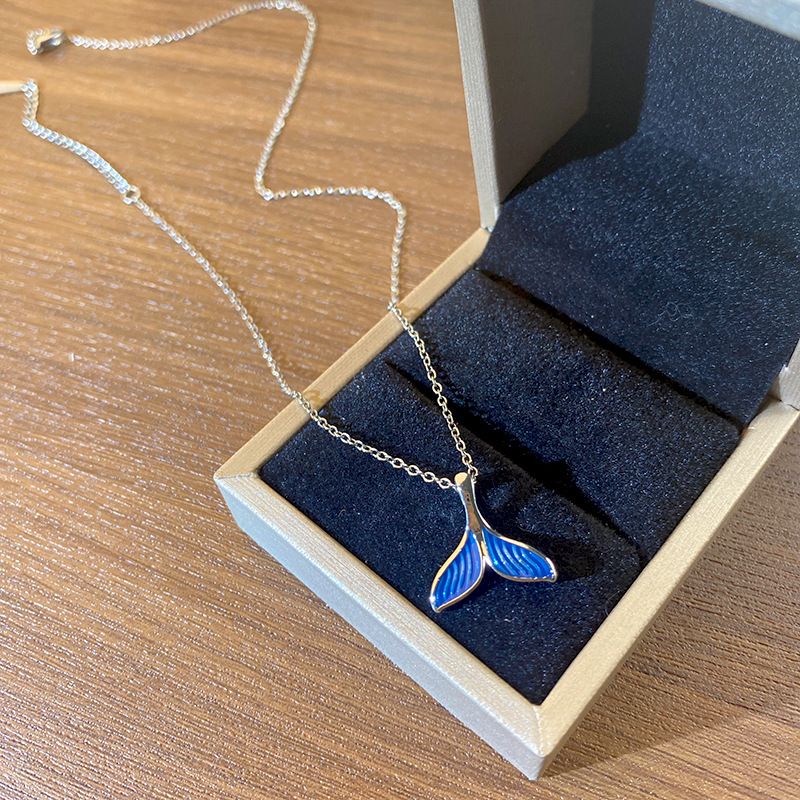 Fresh And Elegant Ocean Series Blue Fish Tail Titanium Steel Necklace For Women, Niche Light , Girlish Internet_voghion.com