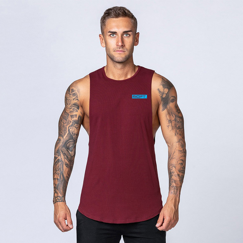 Herren-Fitness-Baumwollweste, atmungsaktives Unterhemd für den Sommersport, schmal geschnittenes, ärmelloses Camisole-Trainingsoberteil_voghion.com