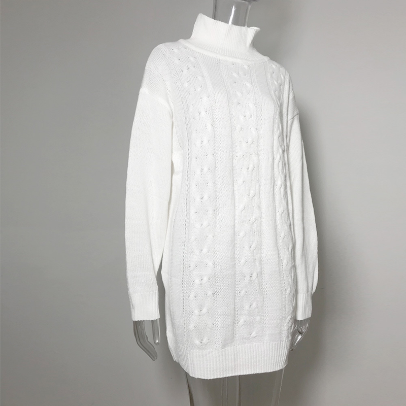 Women's loose turtleneck long sleeve twist knit sweater dress_voghion.com