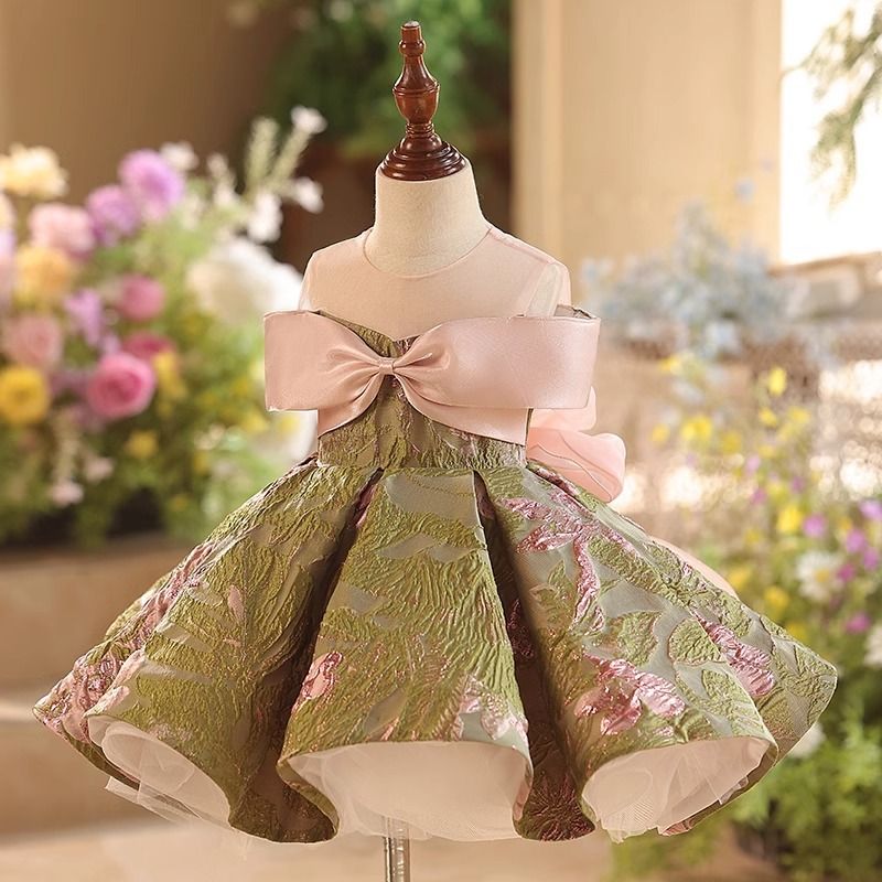 Abito da principessa smeraldo per bambina - Elegante abito verde per compleanni e spettacoli al pianoforte_voghion.com