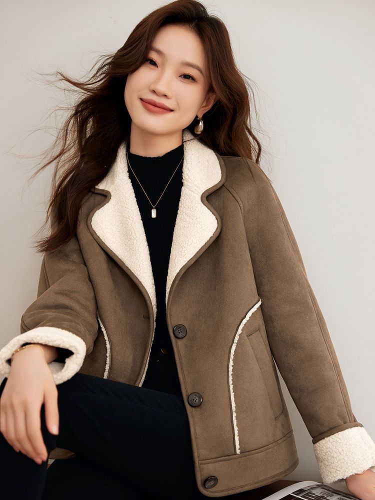 Cappotto in lana d'agnello autunno inverno 2025 per donna, anti-età, caldo, scamosciato, spesso, alla moda_voghion.com