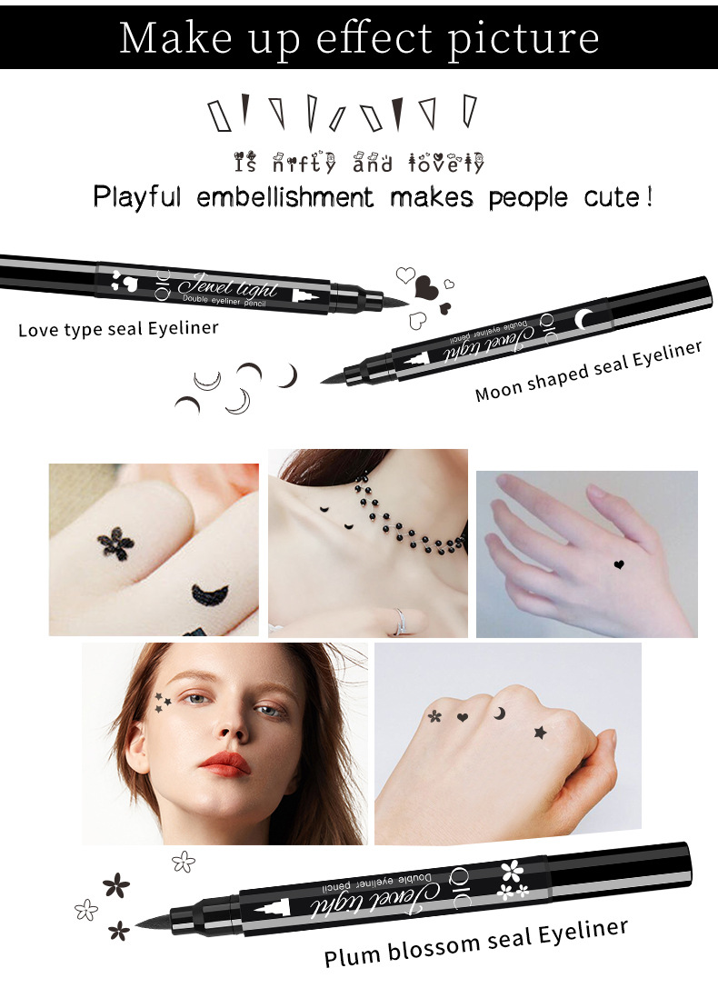 QIC Qini sigillo decorativo con motivo a colori impermeabile, asciugatura rapida, eyeliner a doppia testa senza sbavature_voghion.com