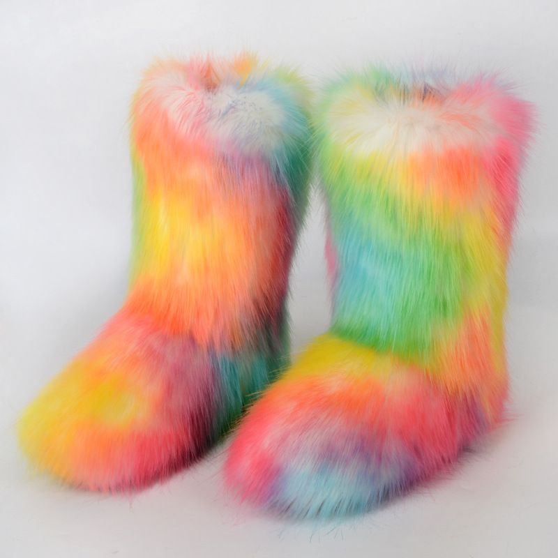 Winter snow boots Women's outer wear warm non-slip cross-border long fur mid-calf raccoon fur y2g fur boots_voghion.com