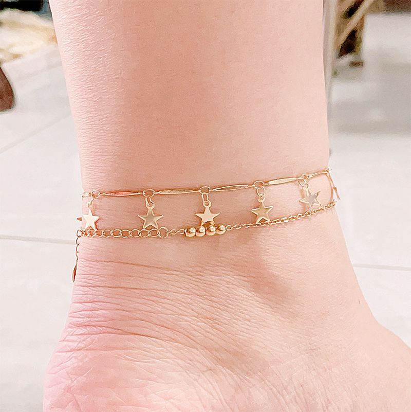 Tobillera de acero y titanio para mujer, de color dorado, sencilla y ligera, de lujo y a la moda._voghion.com