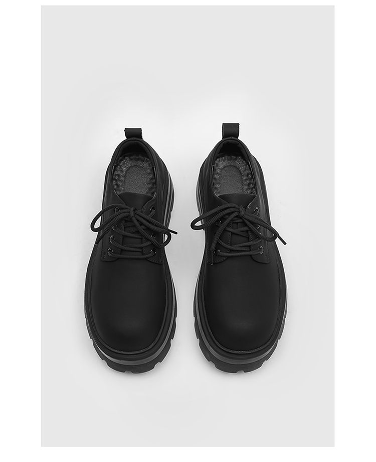 Thick Bottom Increased 7cm Derby Matte High-Grade Men's Casual Black Big Head British Style Small Leather Shoes_voghion.com