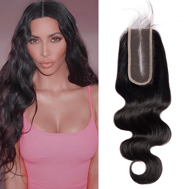 1 stk Body Wave Kim 2x6 lukking, brasiliansk menneskehår rett bølge gjennomsiktig lukking_voghion.com
