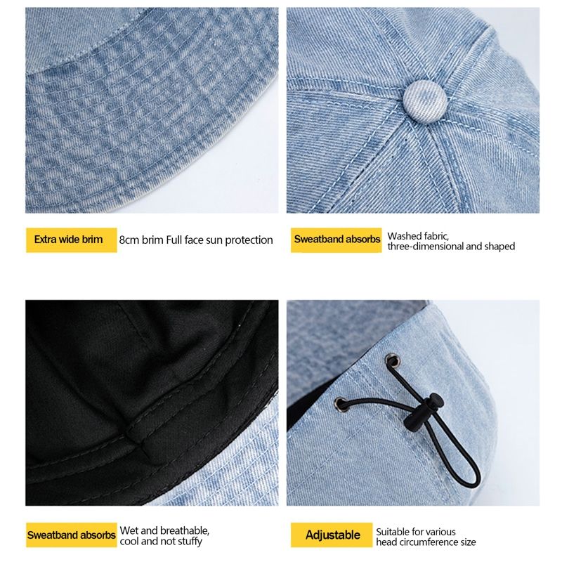 New Arrivals Summer Denim Bucket Foldable Wide Brim Visors Women Solid Color Soft Outdoor Sports Running Sun Hat Snapback Cap_voghion.com