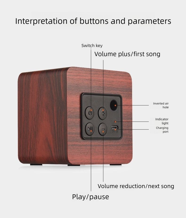 Q1 Caixa de Som Bluetooth Portátil de Madeira Mini Subwoofer de Áudio Sem Fio para Celular Presente Alta Potência Volume Criativo_voghion.com