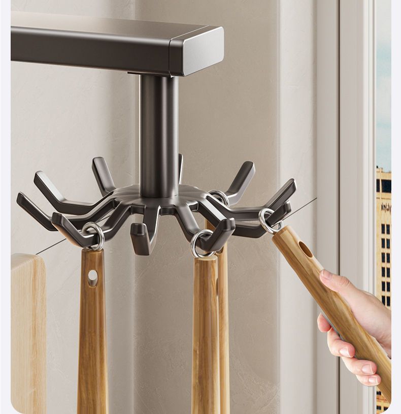 Mered Rotating Hook Suction Cup Storage For Spatulas And Spoons Wall-Mounted Hanging Rack Kitchen Utensil Organizer_voghion.com