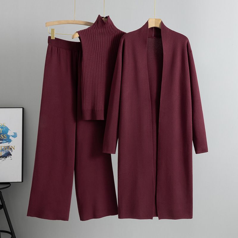 Autunno Inverno Nuovo Stile Lazy Maglia Senza Maniche Maglione Cardigan Pantaloni Set Tre Pezzi_voghion.com