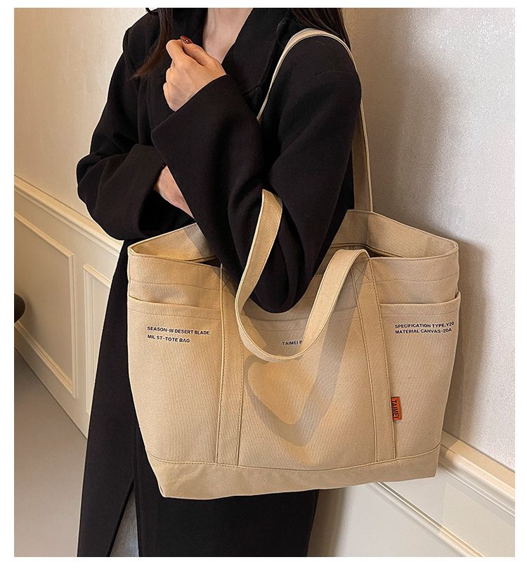 Female Slouchy Large Capacity Canvas Bag Tote Commuter Bag Premium Sense Shoulder Rest_voghion.com
