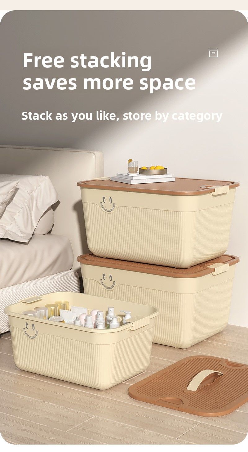 Desktop Snacks Miscellaneous Fruit Basket With Handle And Lid Plastic Home Clothing Storage Organizer Box_voghion.com