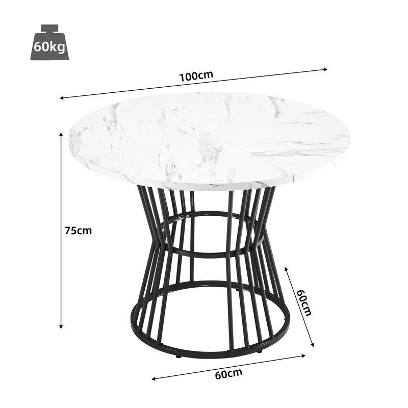 Set 5-teiliges Esstisch, Ronder Tisch (Ø100 Cm) Mit Schwarzen Beinen, Weiße Platte, 4 Grüne Samtstühle_voghion.com