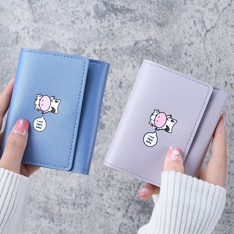 New Fresh Cute Printed Dairy Cattle Tri-Fold Snap Wallet Women's Short Wallet_voghion.com