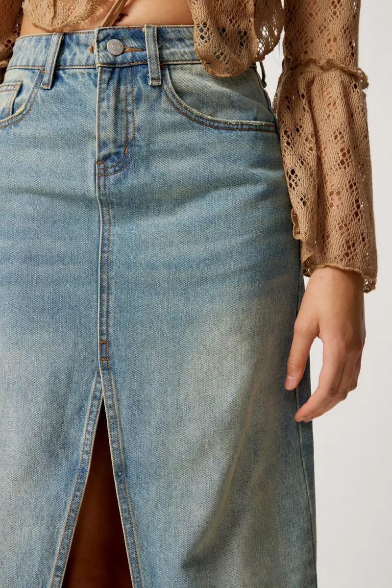 Damenbekleidung Retro Slim Denim Langer Rock_voghion.com