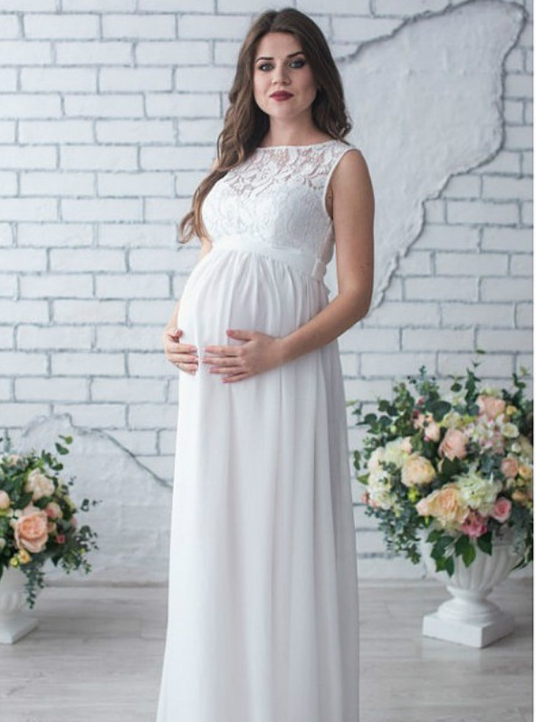 Abito da donna in pizzo a maniche lunghe secondo le donne incinte sexy strascico allentato tuta senza maniche abito premaman abito da sposa abito da sera_voghion.com