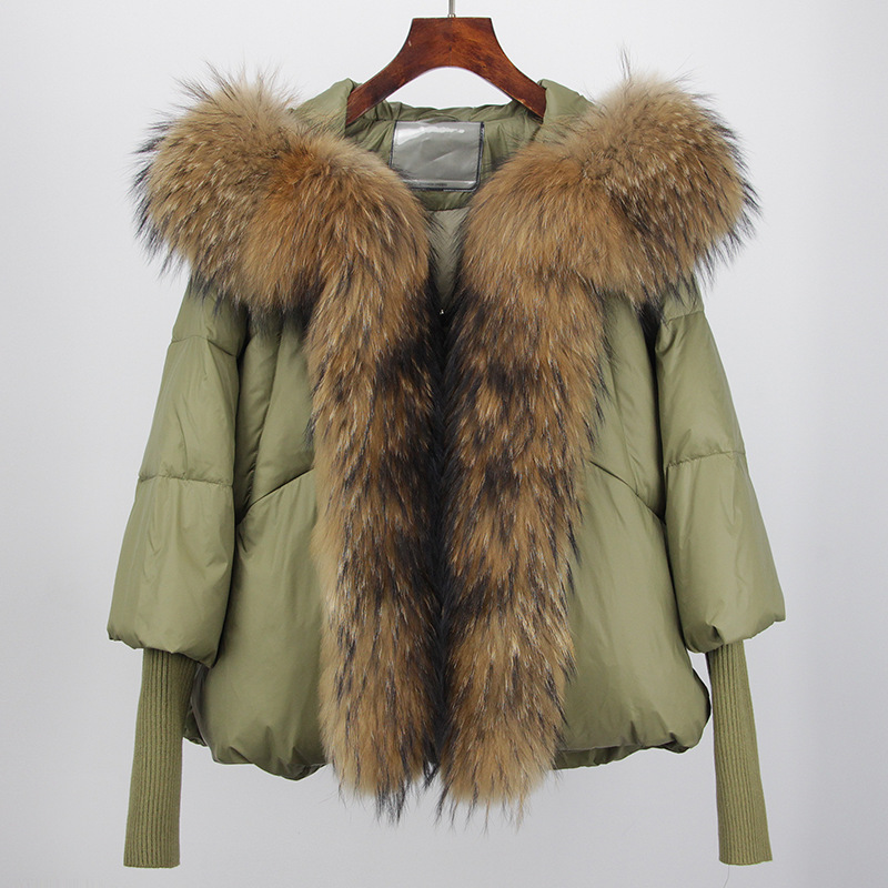 Kurze Pufferjacke für Damen mit 90 % weißen Entendaunen und abnehmbarer Kapuze aus Fuchspelz – stylischer Wintermantel für die N-Mode (201–300 g Füllung, 91–95 % Reinheit)_voghion.com